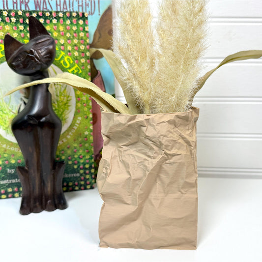 Kraftique - Paper Reborn , Crumpled Paper Bag Design, Small Tabletop Vase, Desktop Storage, Playful Design