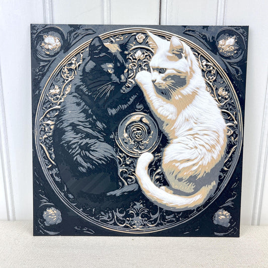 Ying Yang Cats Art Print, Black and White Cat Decor, Feline Mandala Art, Cat Lover Art