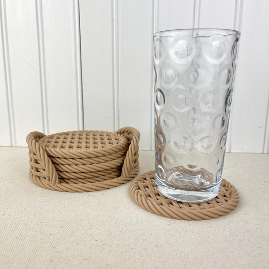 Woven Coaster Set, Modern Coasters with Holder, Set of 6