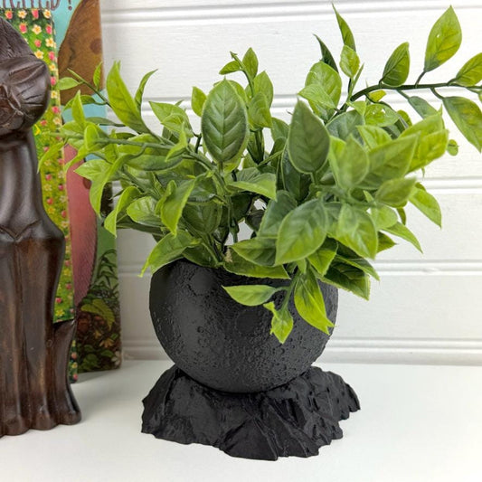 Moon Planter with Base, Indoor Plant Pot, Tabletop Planter, Textured Design, Astronomy Decor