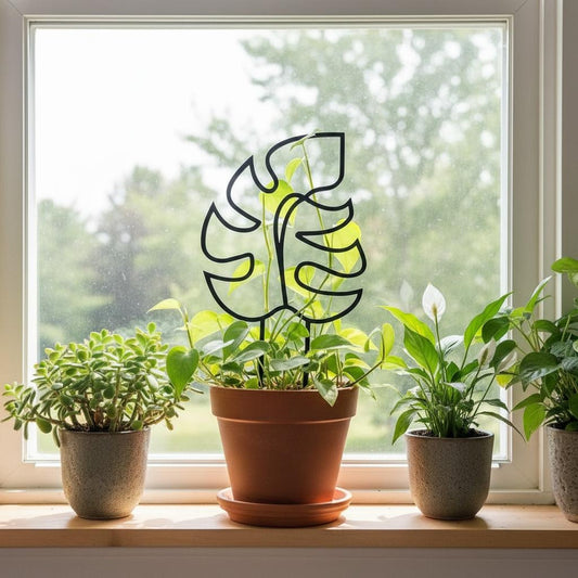 Monstera Leaf Shaped Plant Trellis, Modern Plant Support, Indoor Garden Decor, 11.5" tall