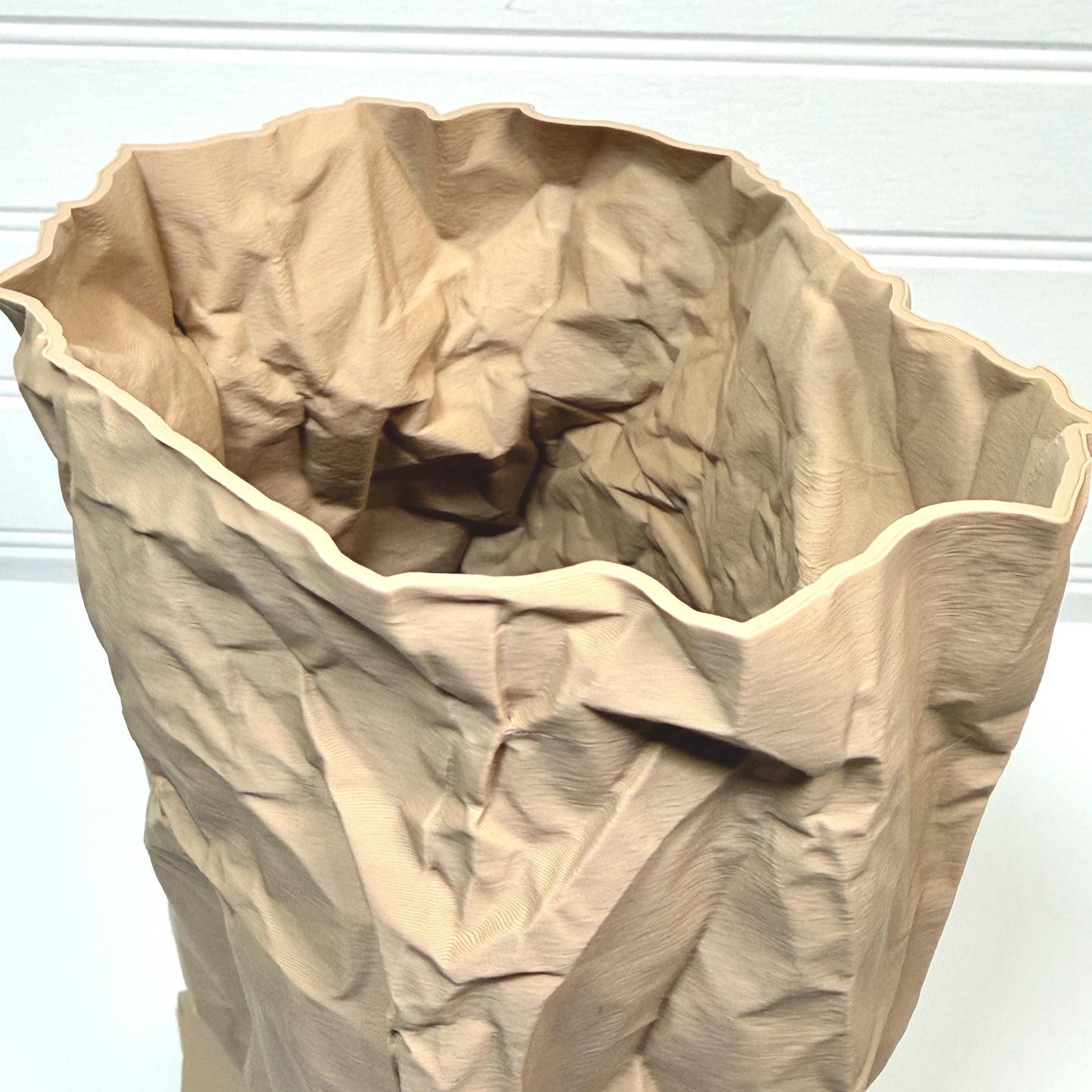 Kraftique Large - Paper Reborn, Unique Vase, Crumpled Brown Bag Design, Desktop Trash Bin