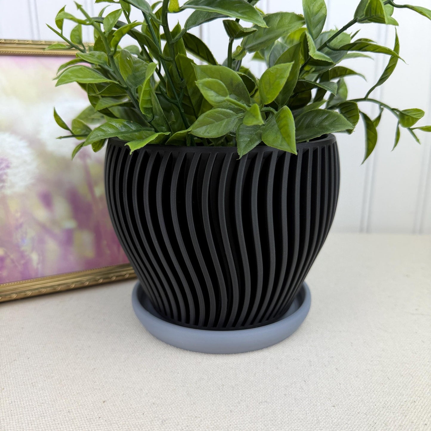 The Oblique Planter, Indoor Flower Pot, Tabletop Planter, Ribbed Wavy Pattern