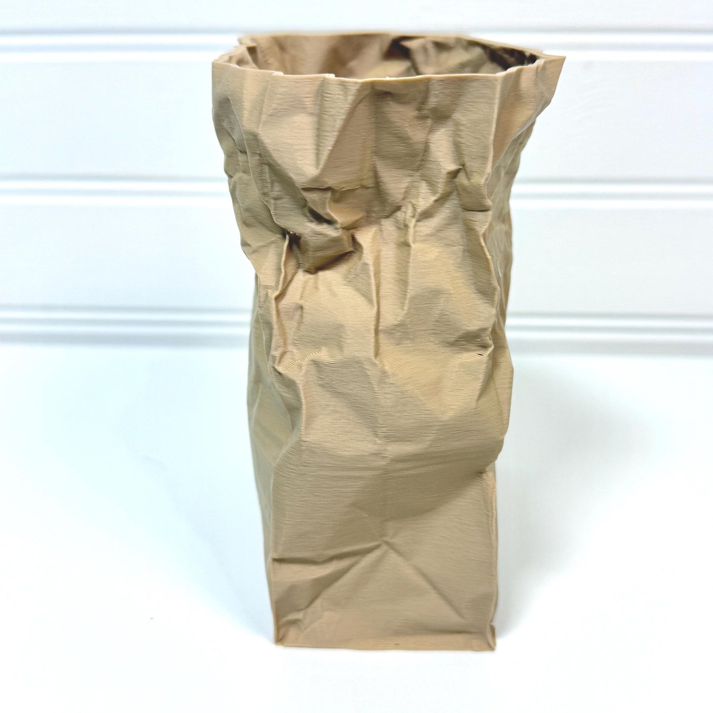 Kraftique - Paper Reborn , Crumpled Paper Bag Design, Small Tabletop Vase, Desktop Storage, Playful Design