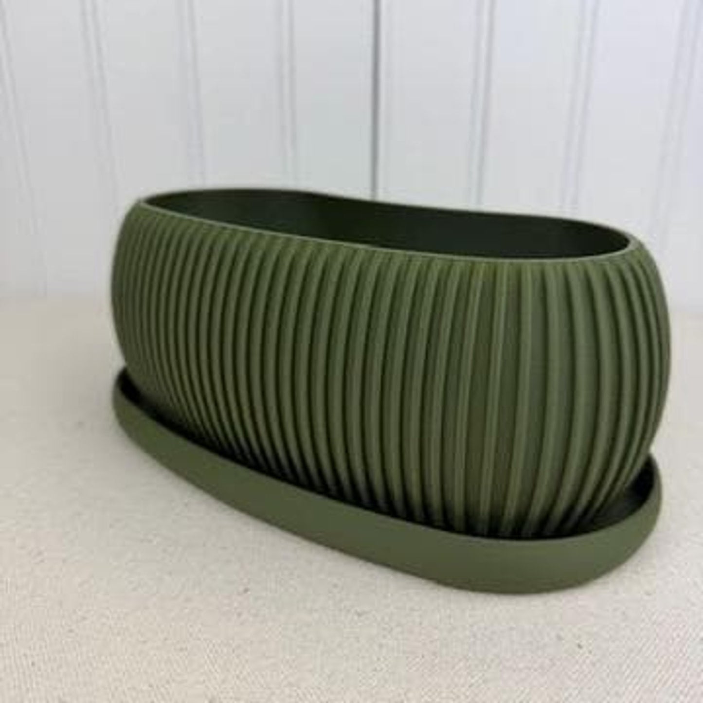 Terra Planter, Indoor Planter with Drainage Tray, Tabletop Planter, Ridged Kidney Bean Shaped
