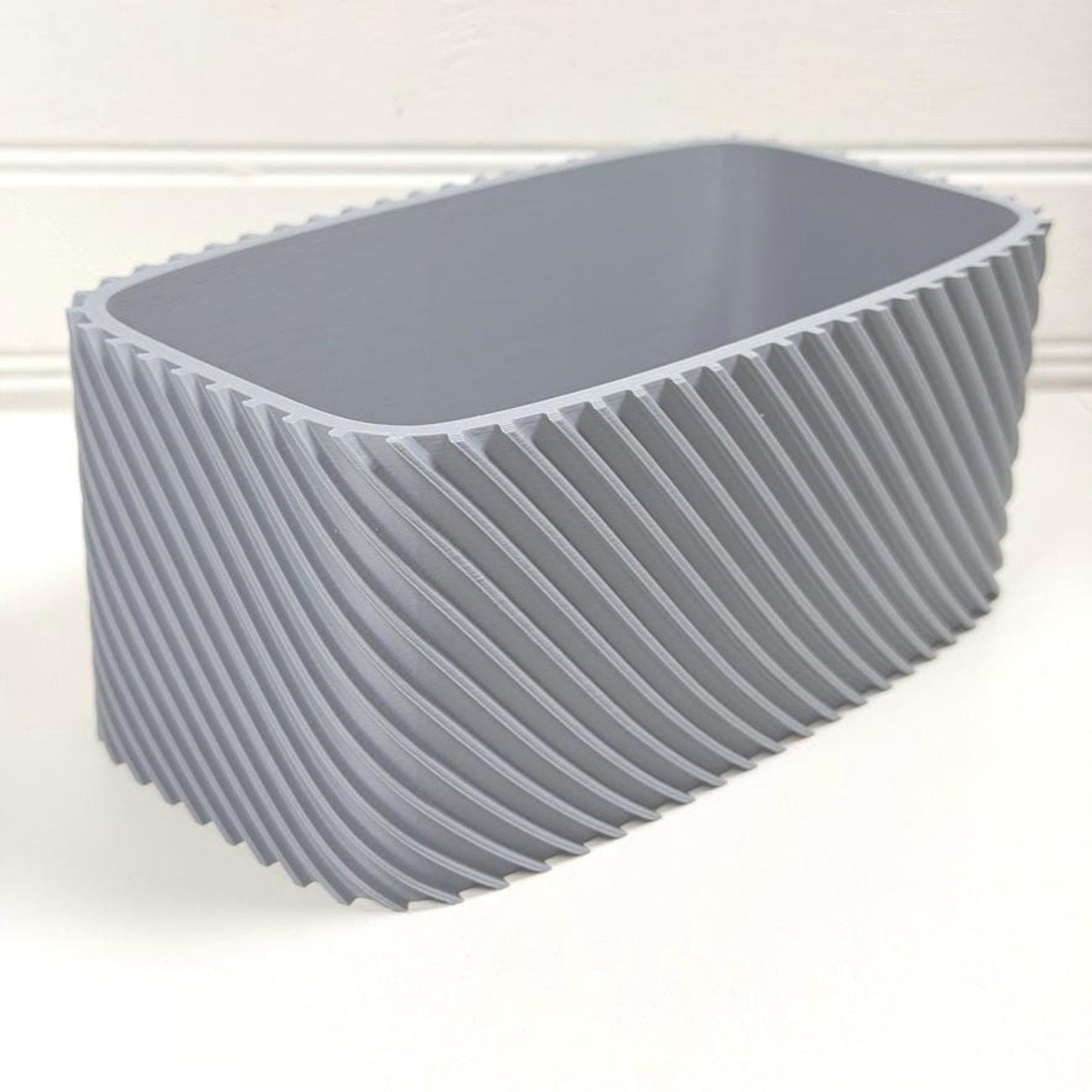Plant Pot Fine Rib Rounded Rectangle Low, Indoor Cache Pot, Tabletop Planter