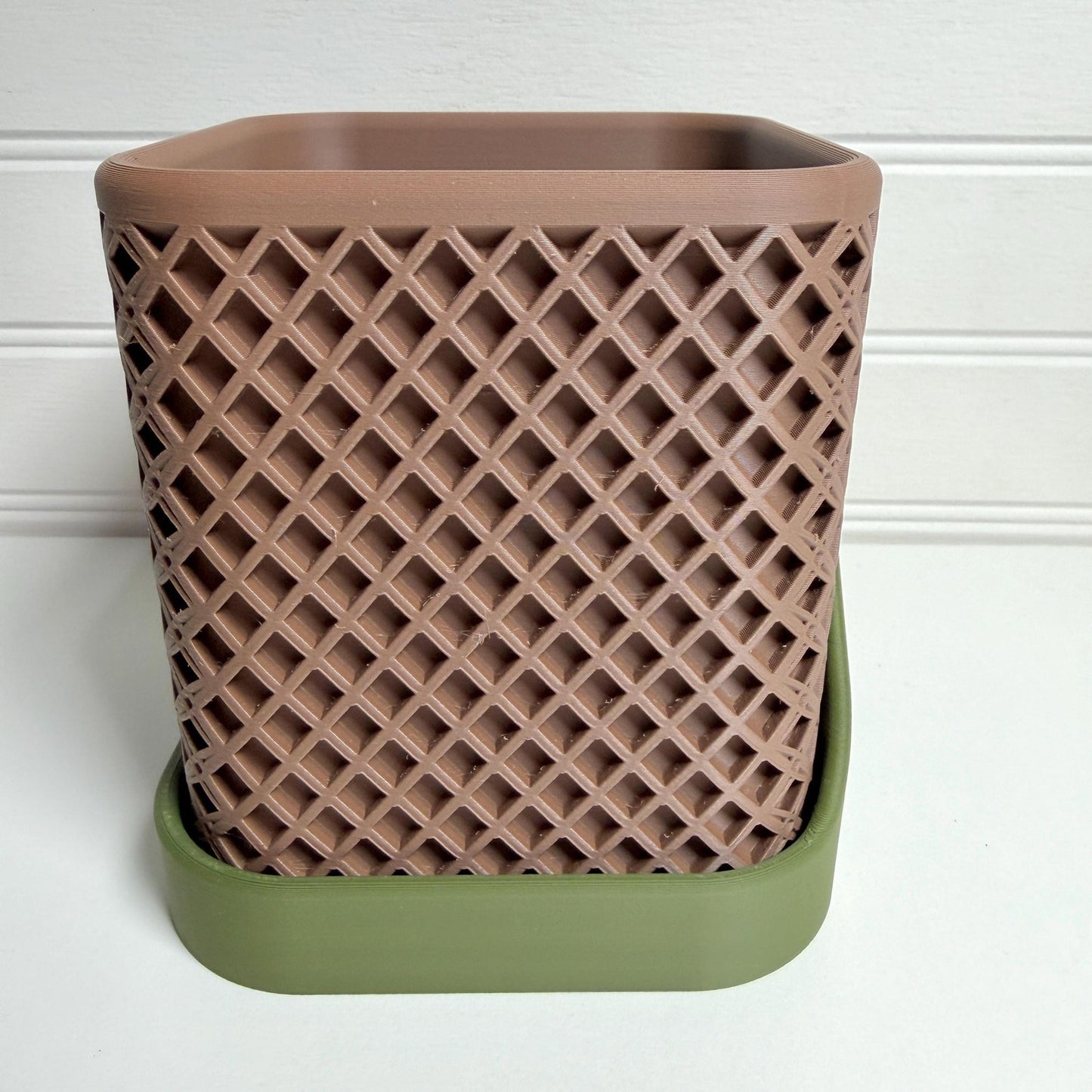 Squared Polygon Planter, Indoor Plant Pot with Decorative Drip Tray, Tabletop Planter