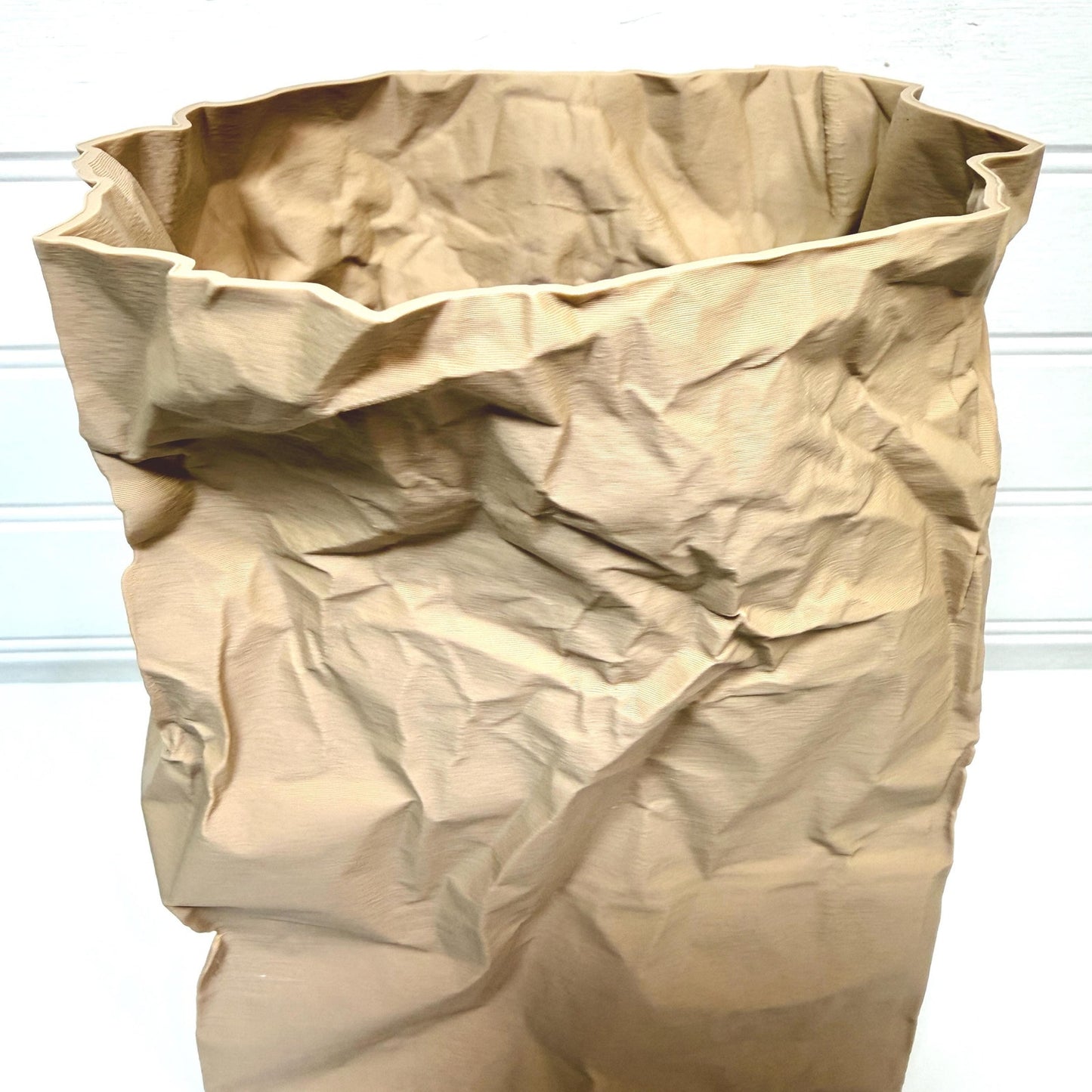 Kraftique Large - Paper Reborn, Unique Vase, Crumpled Brown Bag Design, Desktop Trash Bin
