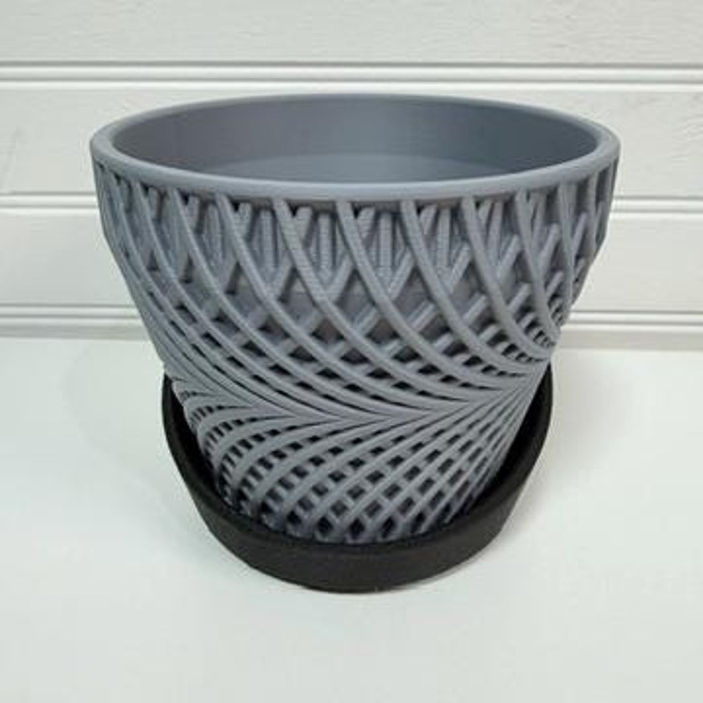 The Adrift Planter, Indoor Tabletop Flower Pot, Spiral Design, Wrap Around Drainage Tray