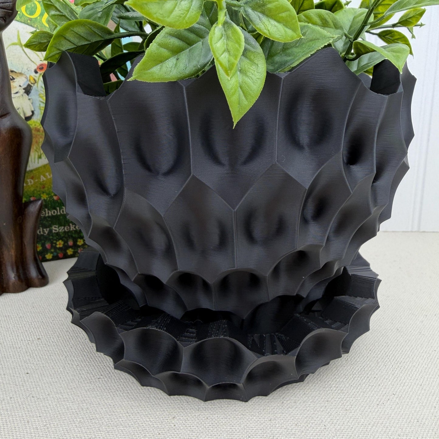 Bane Planter, Indoor Flower Pot, Tabletop Planter, Sculpted Geometric Pattern, Faceted Design