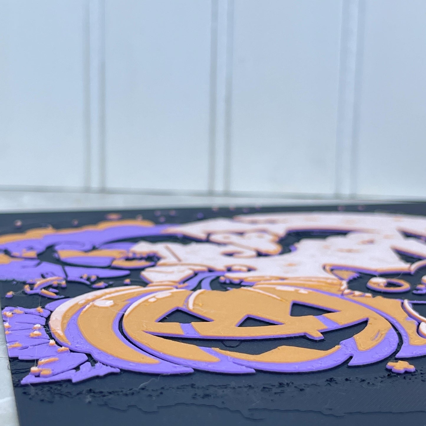 Halloween Decoration Wall Art,  Art, Pumpkins Black Cat Ghost Bats, Haunted House, Spooky Season, Textured Art, Hueforge Art
