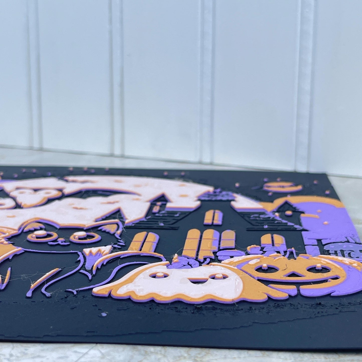 Halloween Decoration Wall Art,  Art, Pumpkins Black Cat Ghost Bats, Haunted House, Spooky Season, Textured Art, Hueforge Art