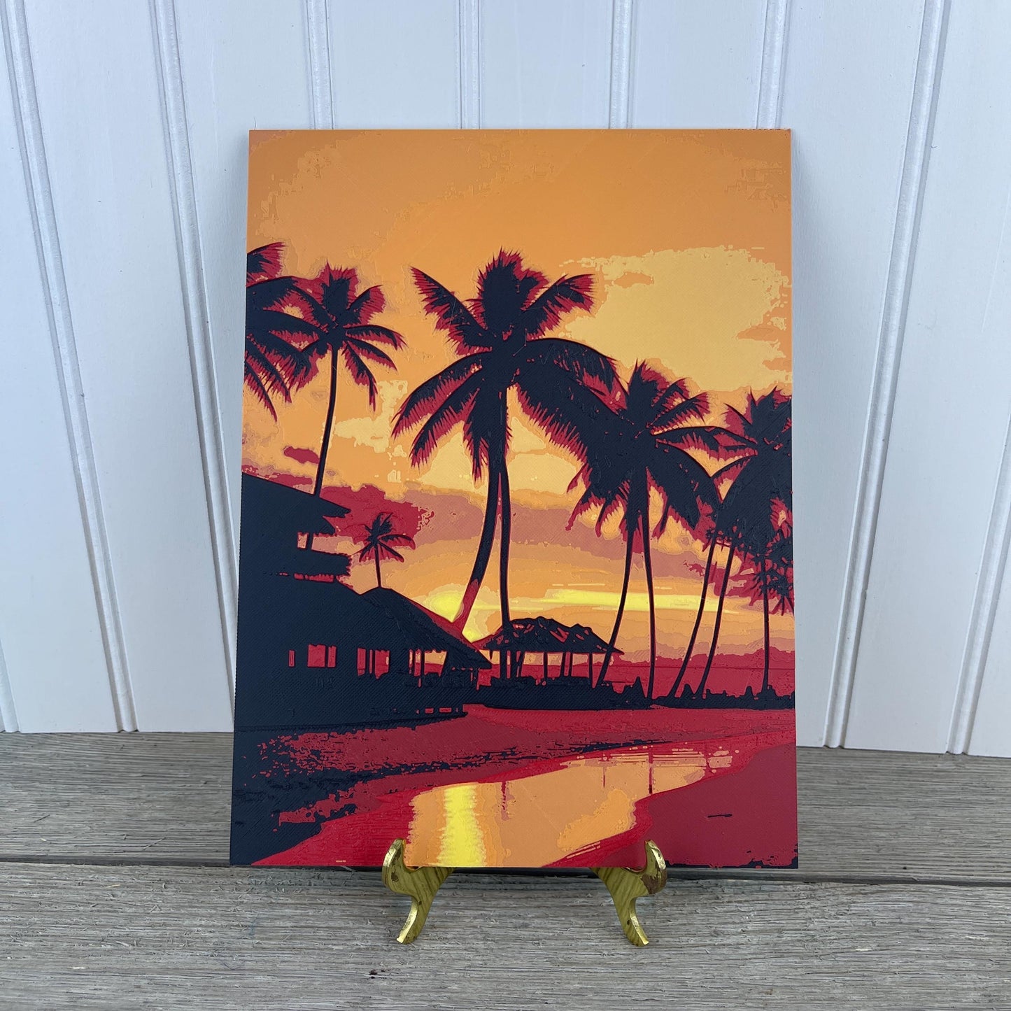 Sunset  Wall Art, Palm Trees at Sunset, Orange Yellow Sky, Textured Art