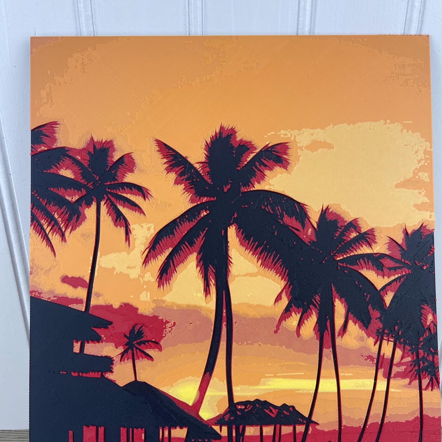 Sunset  Wall Art, Palm Trees at Sunset, Orange Yellow Sky, Textured Art