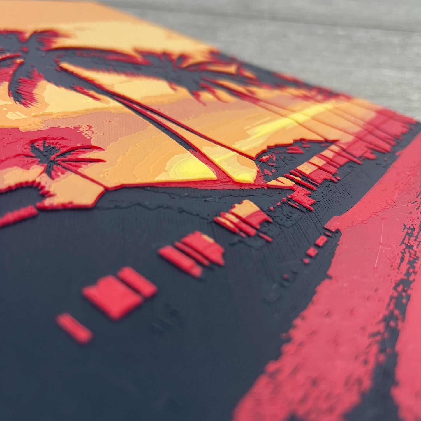Sunset  Wall Art, Palm Trees at Sunset, Orange Yellow Sky, Textured Art