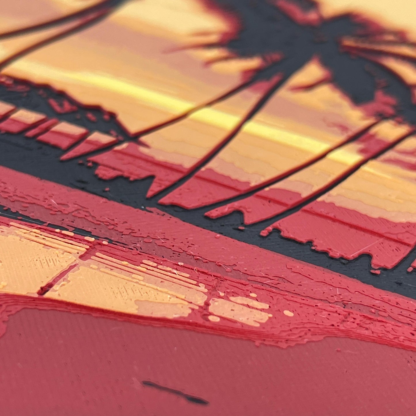 Sunset  Wall Art, Palm Trees at Sunset, Orange Yellow Sky, Textured Art