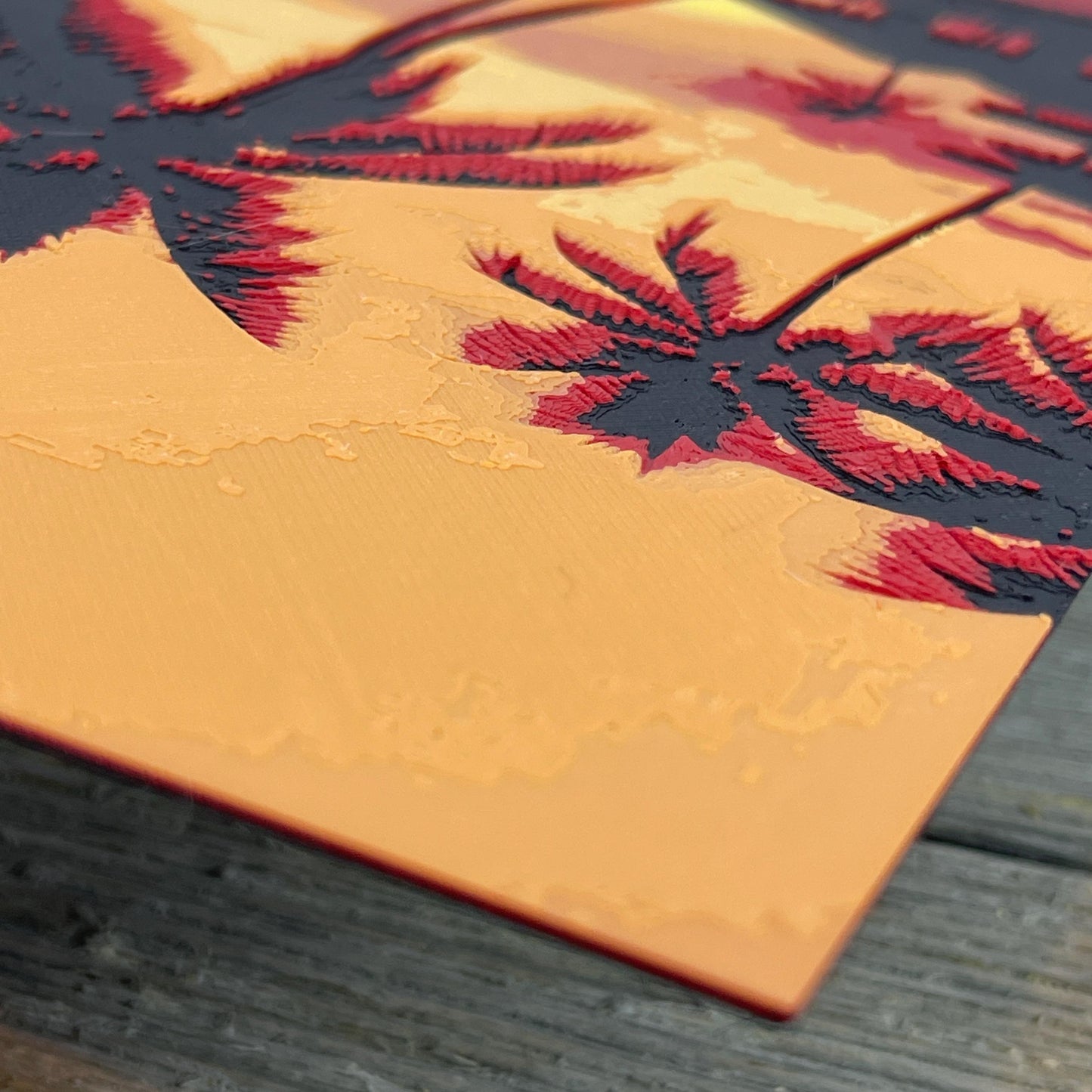 Sunset  Wall Art, Palm Trees at Sunset, Orange Yellow Sky, Textured Art