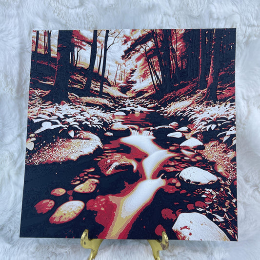 Forest Stream  Wall Art, Fall Forest, Rocks in the Water, Textured Art