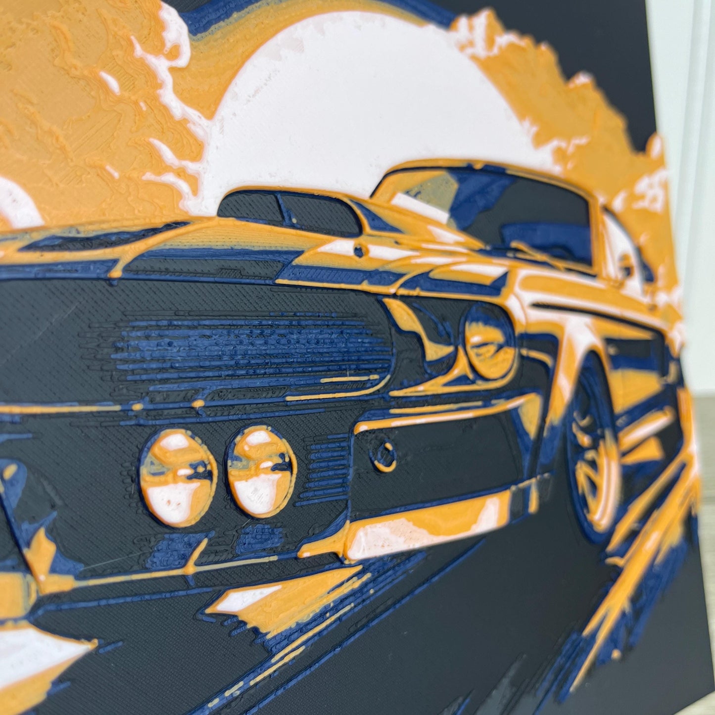 Mustang Morning,  Wall Art, Mustang in the Morning Sunrise, Car Art, Hueforge Art Print, Textured Art, Mancave Decor, Gift for Him