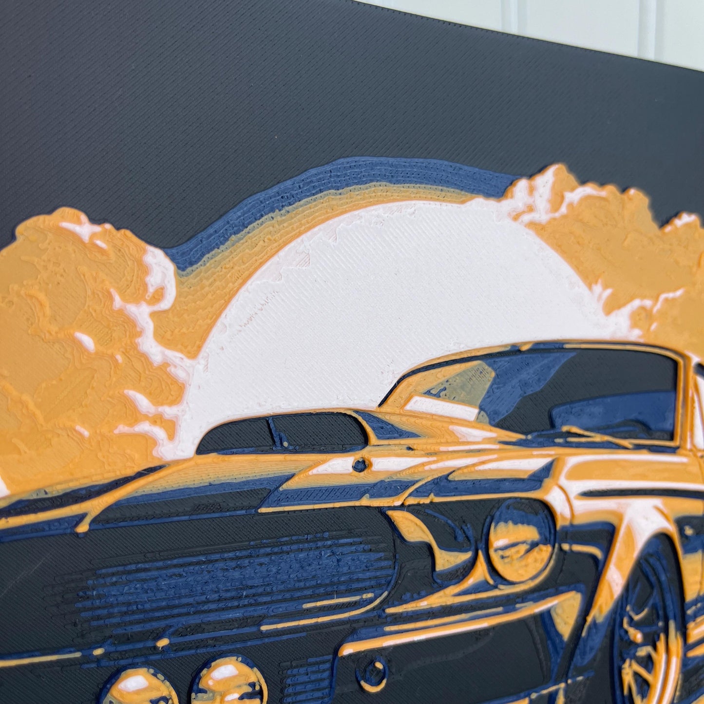 Mustang Morning,  Wall Art, Mustang in the Morning Sunrise, Car Art, Hueforge Art Print, Textured Art, Mancave Decor, Gift for Him