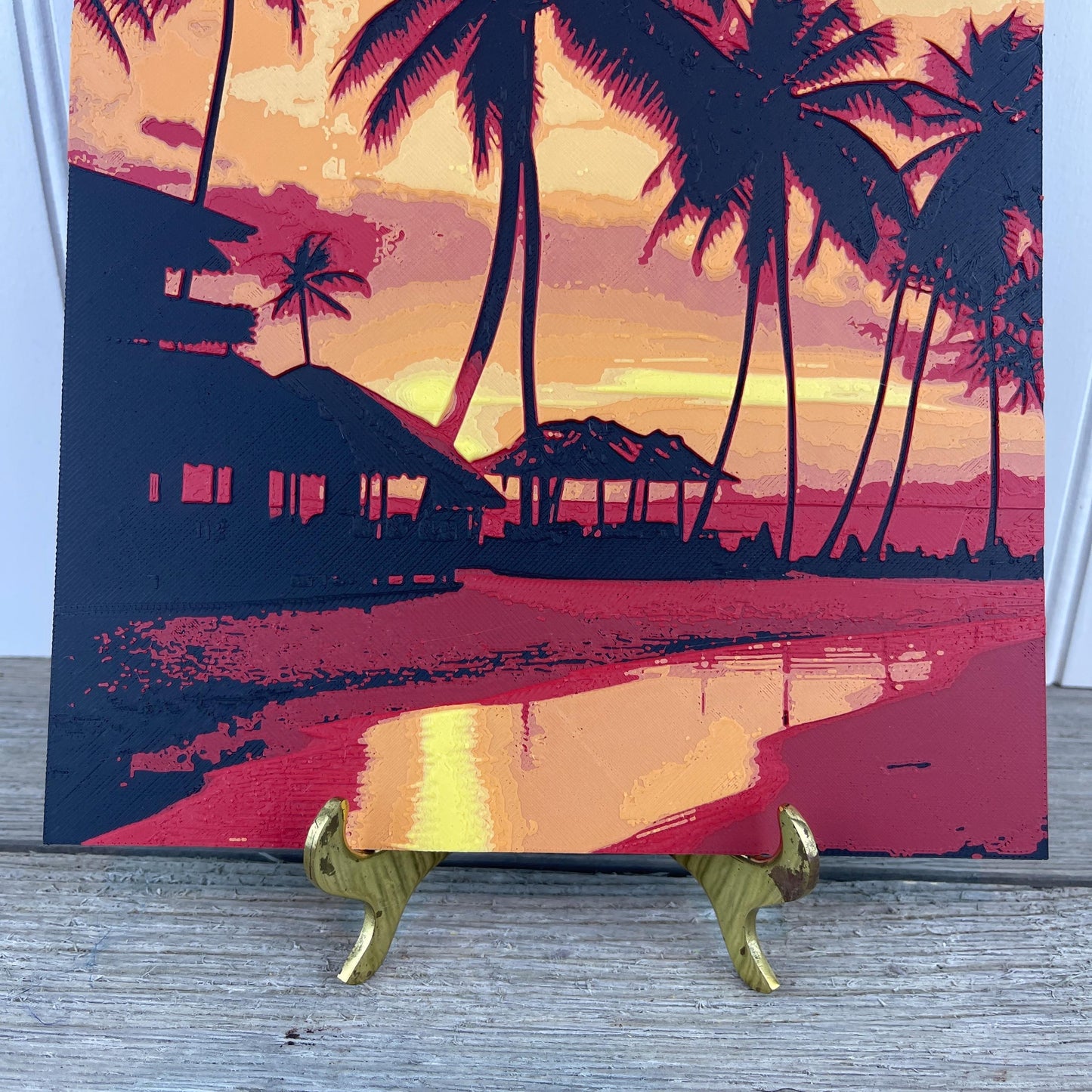 Sunset  Wall Art, Palm Trees at Sunset, Orange Yellow Sky, Textured Art