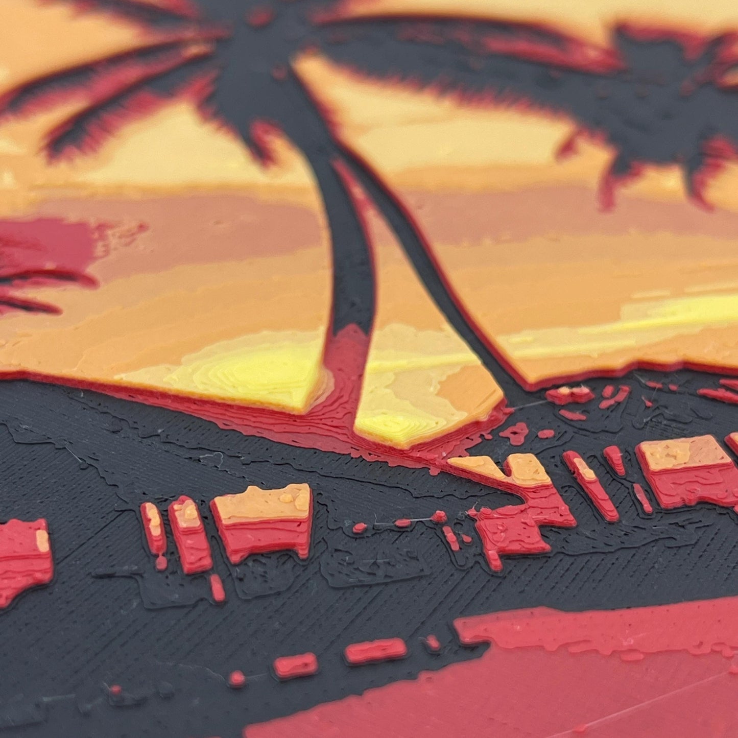 Sunset  Wall Art, Palm Trees at Sunset, Orange Yellow Sky, Textured Art