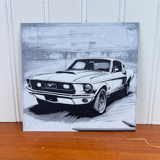 Classic Fastback Mustang Art,  Wall Art, Car Art, Hueforge Art Print, Textured Art, Mancave Decor, Gift for Him