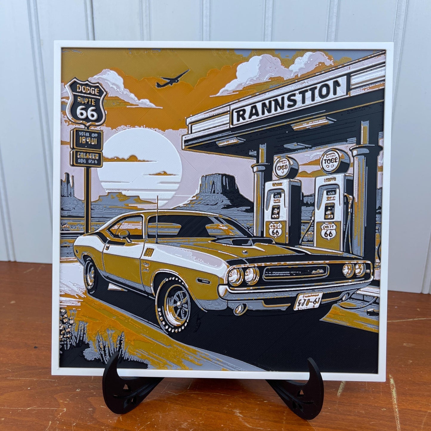 Route 66 Dodge Wall Art,  Wall Art, Hueforge Art Print, Textured Art