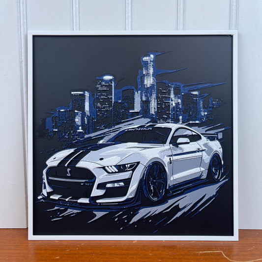 Ford Mustang Cobra Wall Art,  Wall Art, City Skyline, Car Art, Hueforge Art Print, Textured Art