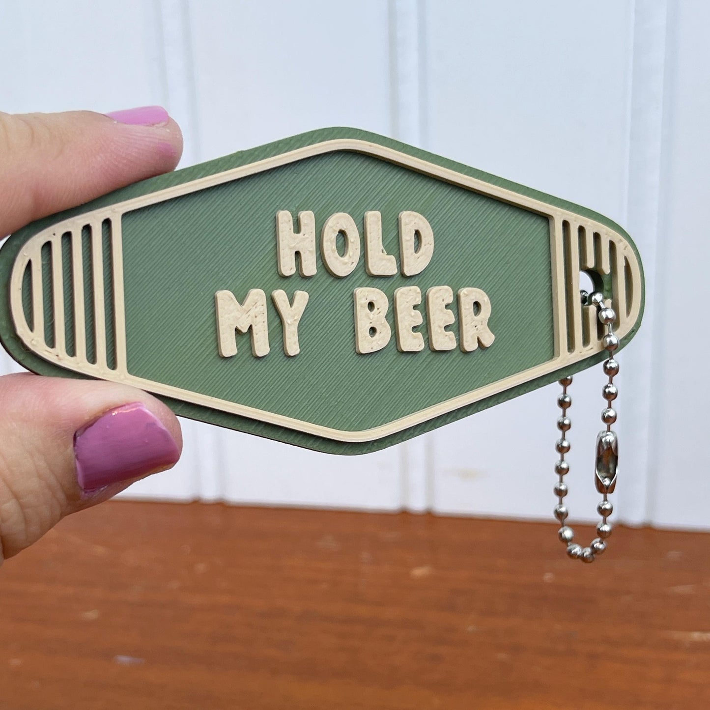 Retro Motel Keychain, Hold My Beer, Ballchain Keychain