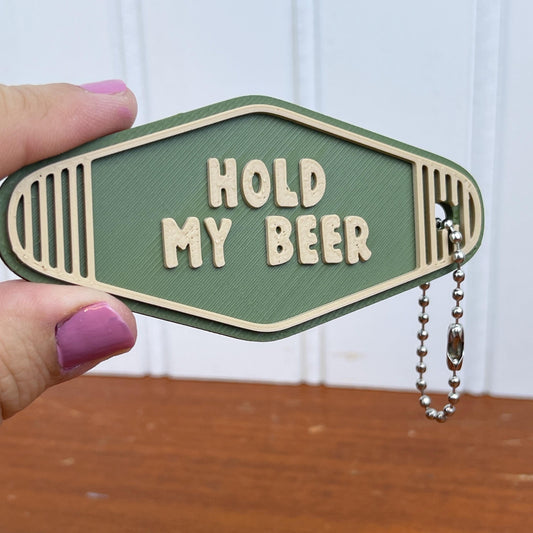 Retro Motel Keychain, Hold My Beer, Ballchain Keychain