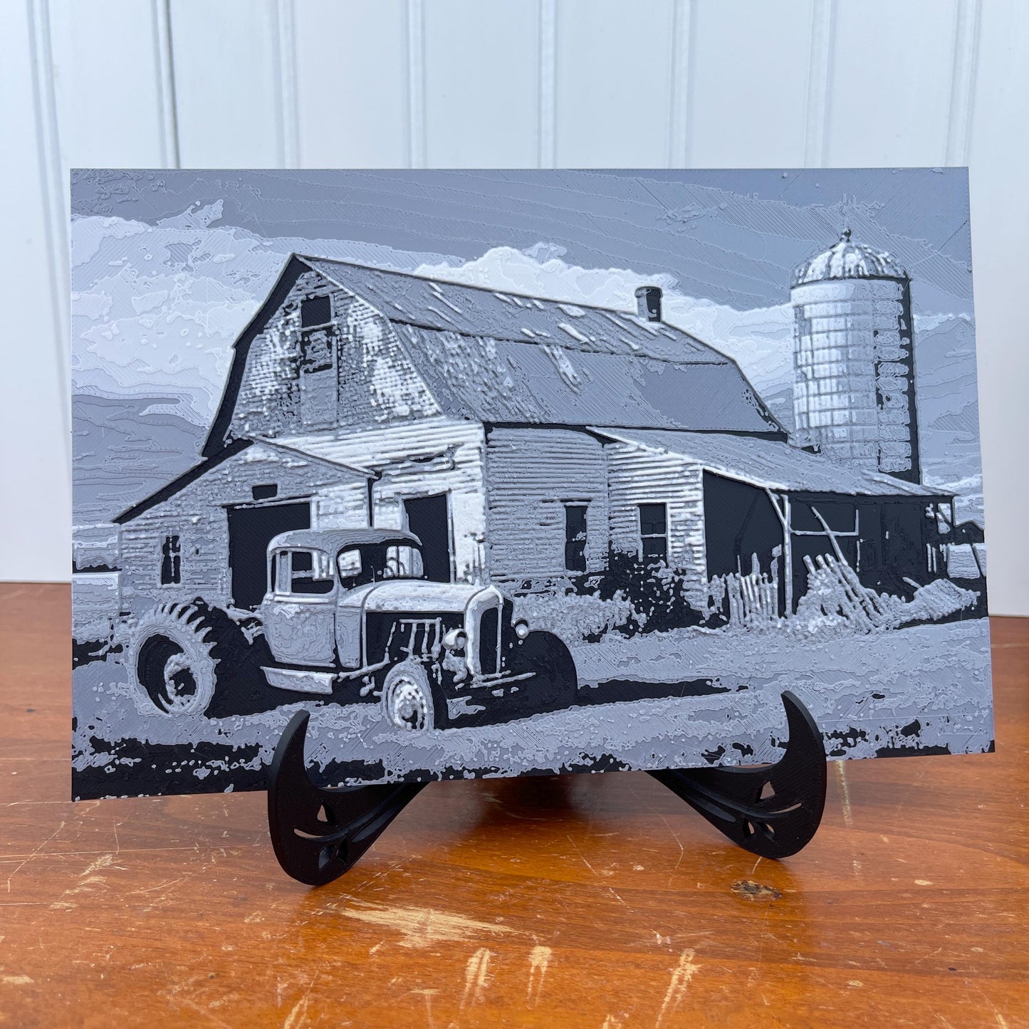 Old Barn & Vintage Tractor Wall Art, Barn with Silo, Hueforge Art Print, Textured Art