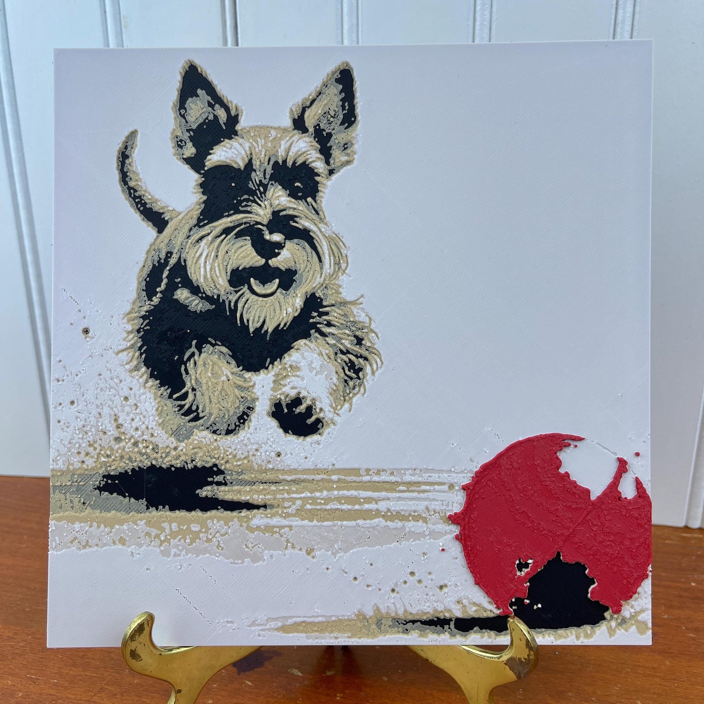 Schnauzer with Red Ball Wall Art,  Art, Dog Wall Art, Hueforge