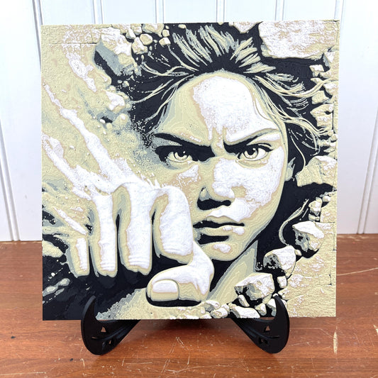 Angry Woman Face Breaking Wall Art, Woman Fist  Wall Art, Powerful Woman
