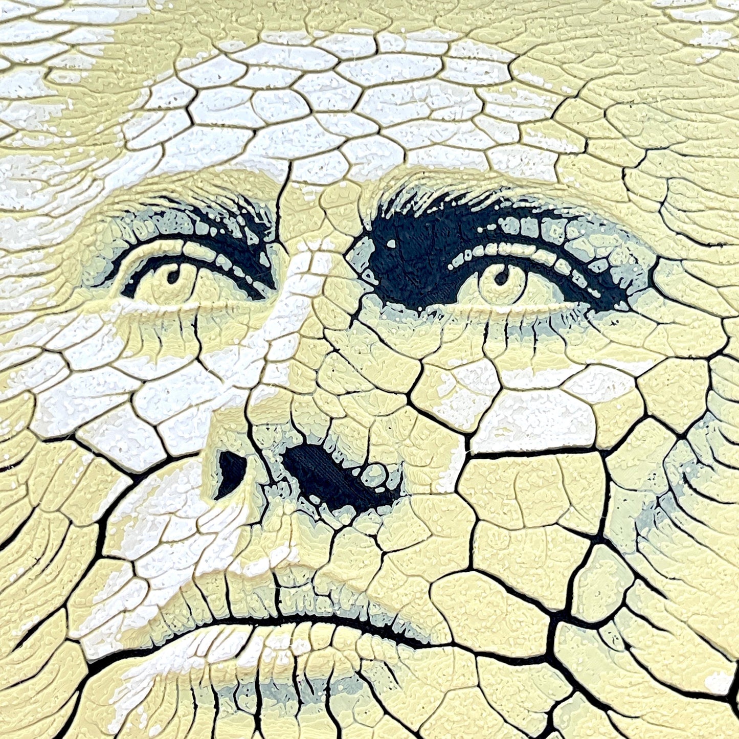 Hueforge Wall Art, Face in the Desert, Surreal Cracked Earth Face Texture