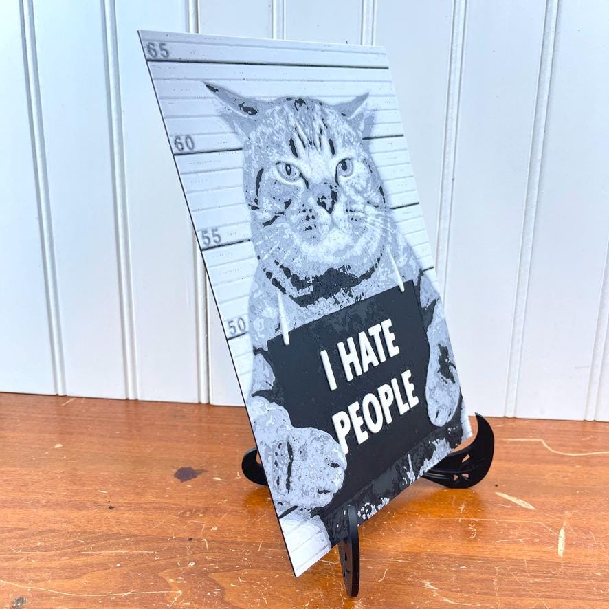 Wall Art, Funny Cat Mugshot, "I Hate People", Sassy Cat, Cat Lover Gift, Cat Attitude