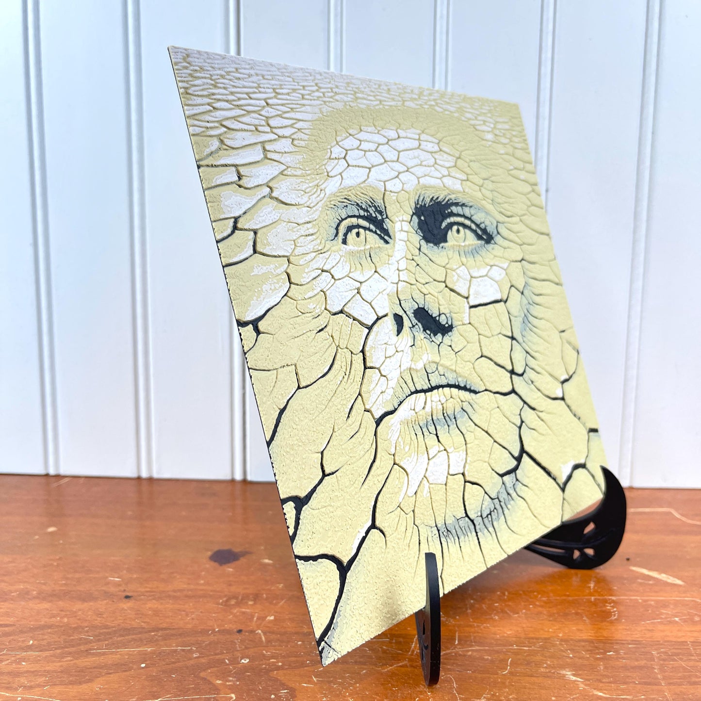 Hueforge Wall Art, Face in the Desert, Surreal Cracked Earth Face Texture