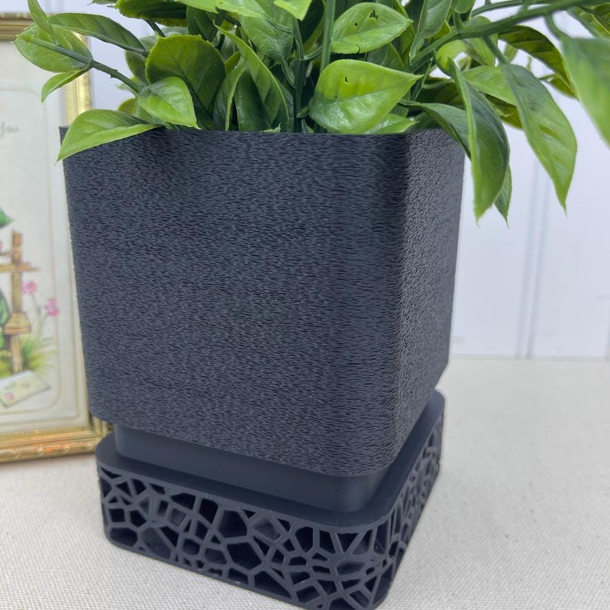 Vori Square Planter, Indoor Planter with Decorative Base, Tabletop Textured Flower Pot