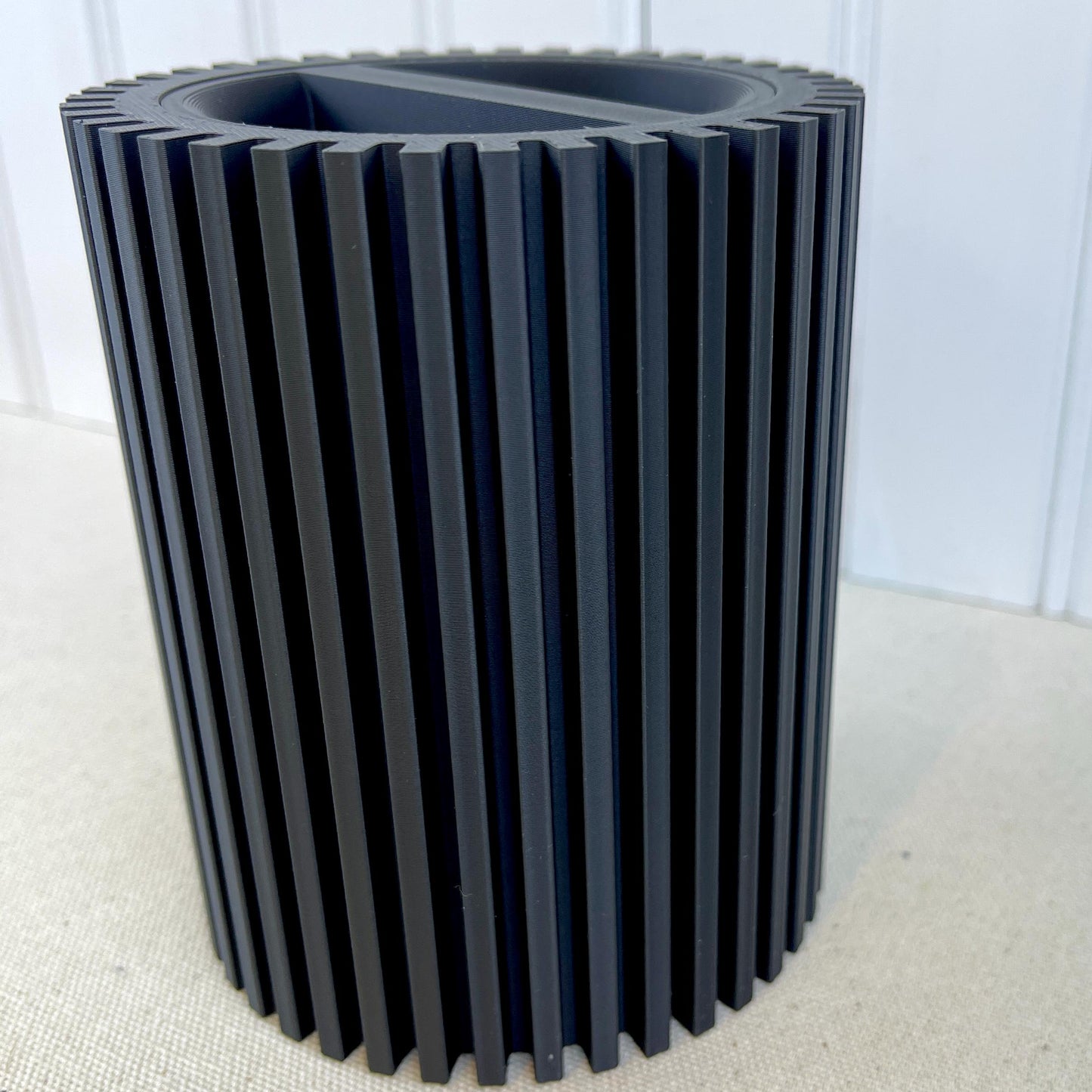 Modern Lidded Storage Container, Striped Storage Container, Ribbed Container