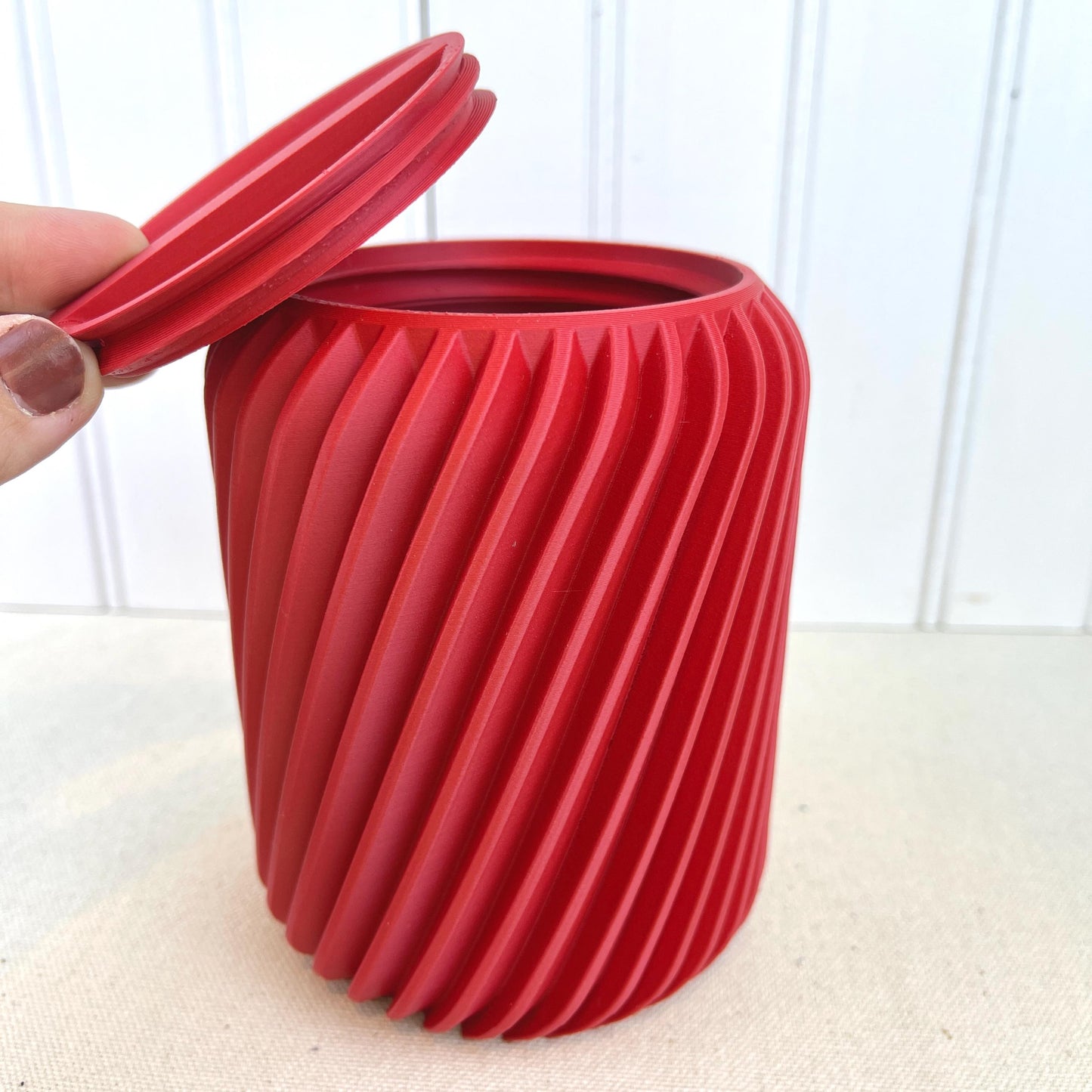 Ridged Storage Container, Swirl Lidded Storage Container