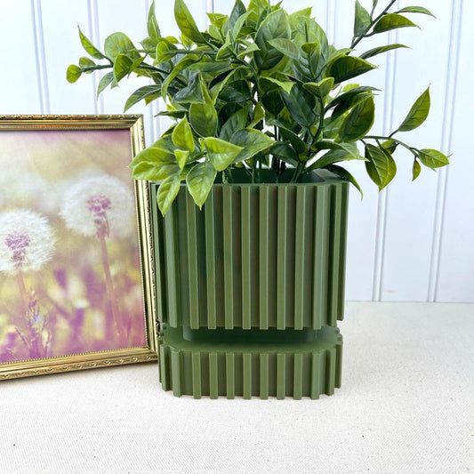 Stripes Planter Pot, Small Indoor Flower Pot with Saucer