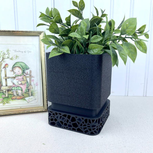 Vori Square Planter, Indoor Planter with Decorative Base, Tabletop Textured Flower Pot