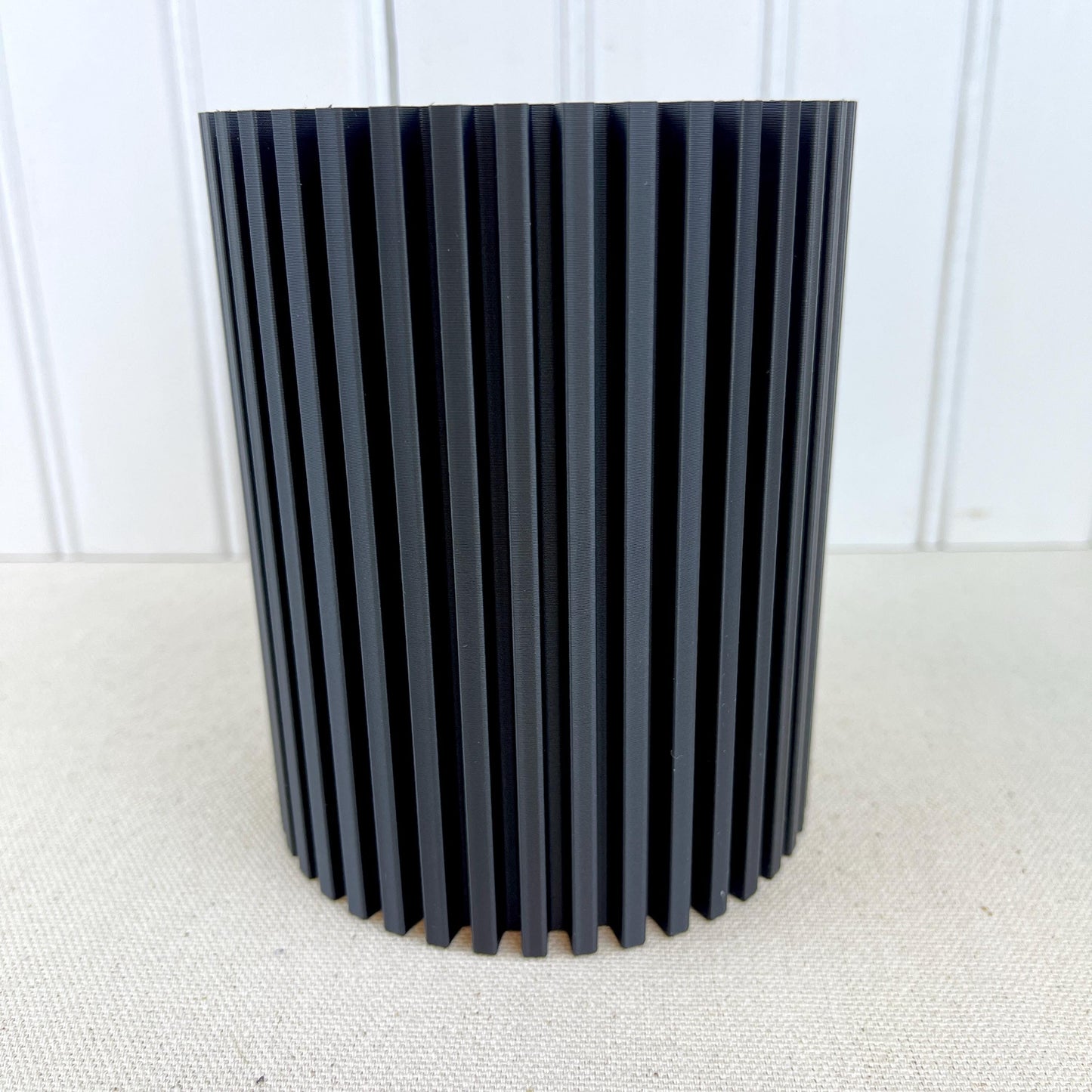Modern Lidded Storage Container, Striped Storage Container, Ribbed Container