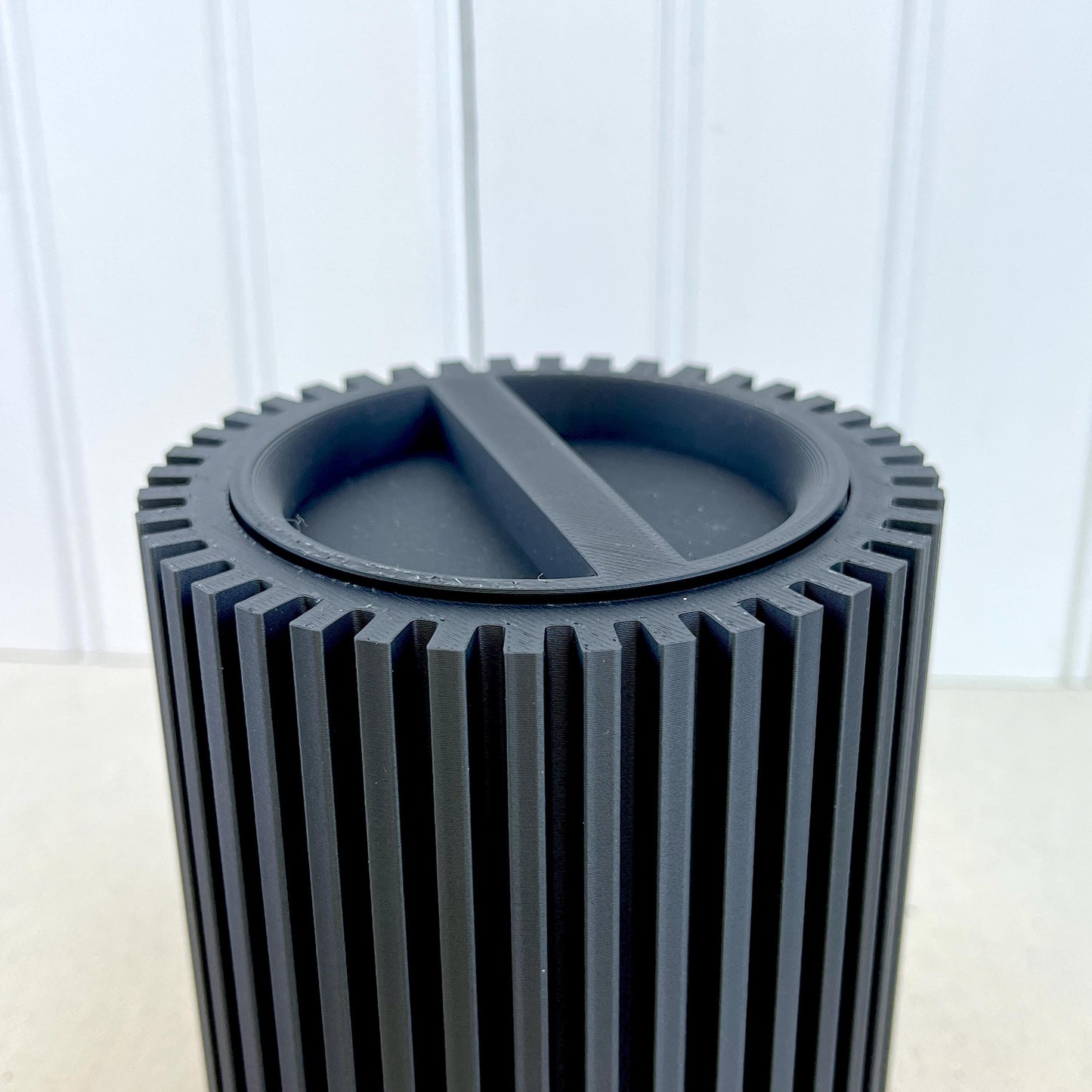 Modern Lidded Storage Container, Striped Storage Container, Ribbed Container