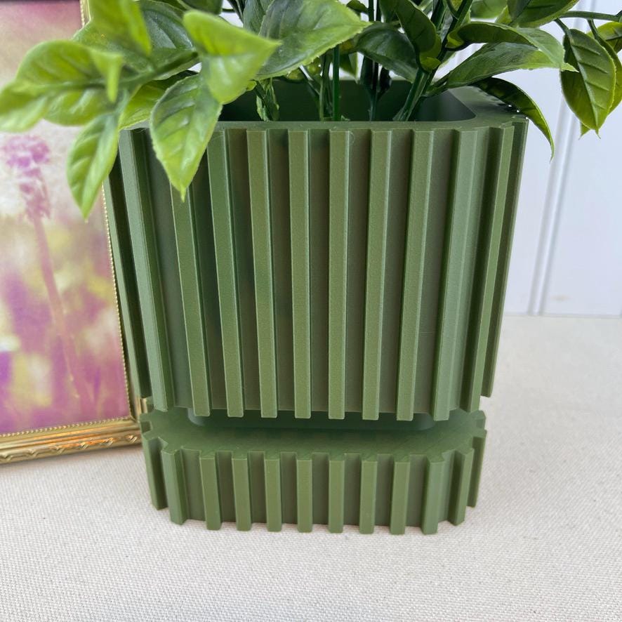 Stripes Planter Pot, Small Indoor Flower Pot with Saucer