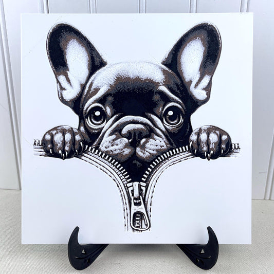French Bulldog Wall Art, Frenchie Print, Zipper Dog Art, Monotone Art, Black White & Brown, Dog Lover Art, Textured Art