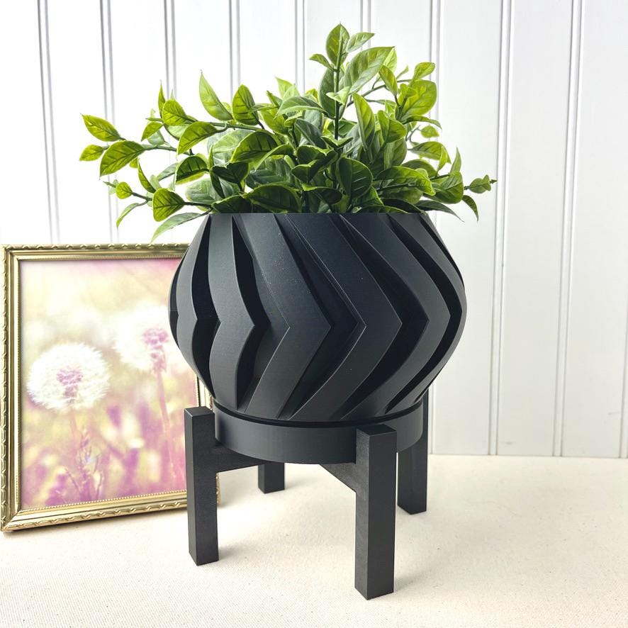 Geometric Indoor Planter Pot, Manse Planter Pot, Indoor Flower Pot, Swirl Chevron Design
